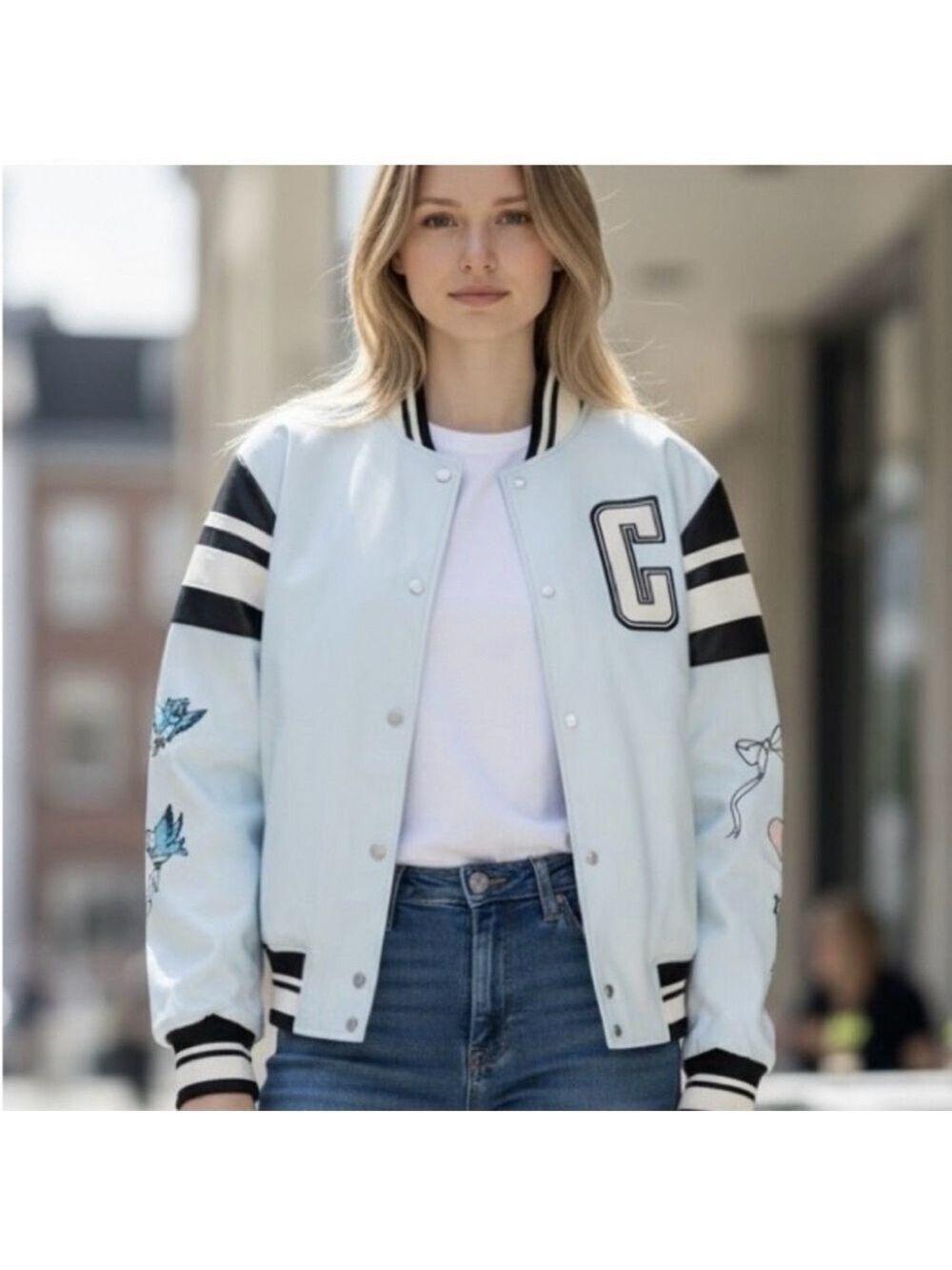 Disney Cinderella Varsity Bomber Jacket Blue Large